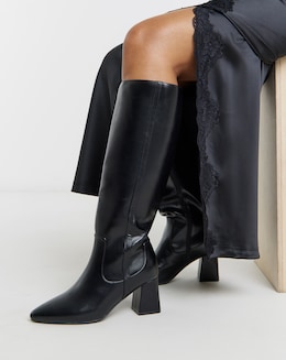Soprano Block Heel Pointed Knee High Boots Extra Wide Fit (EEE) Super Curvy Calf
