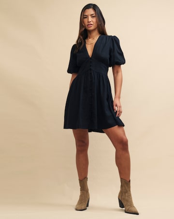 Nobody's Child BlackStarlight Linen Long Sleeve Mini Dress