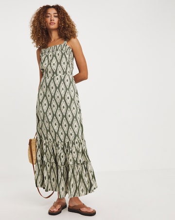 Printed Tie Waist Apron Dress