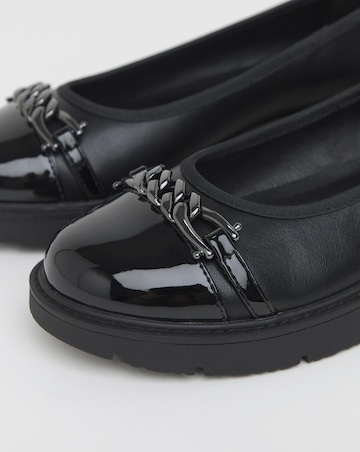 Heavenly Soles Soliel Low Wedge Ballerinas With Snaffle Trim - Wide Fit (E)