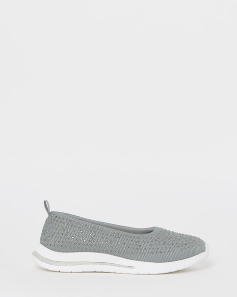 Cushion Walk Grey Sparkle Knit Ballet Flats - Extra Wide Fit (EEE)