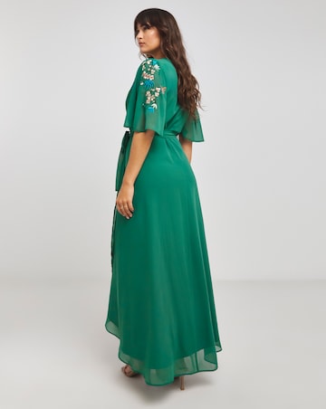 Hope & Ivy Gisela Navy Embroidered Wrap Maxi Dress