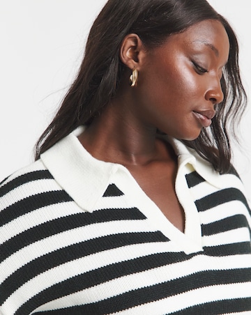 Simply Be Mono Stripe Collar Detail Jumper