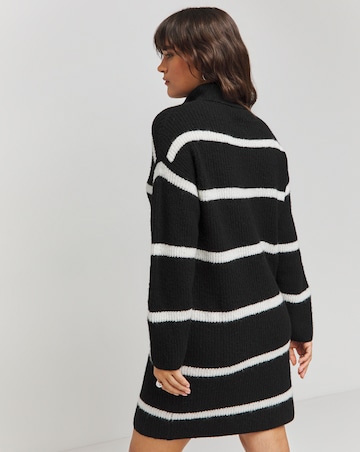 Mono Stripe Roll Neck Knitted Mini Dress