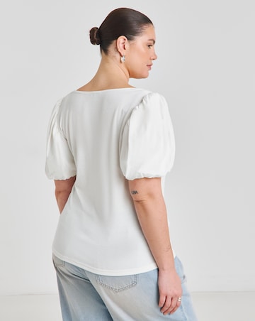 Simply Be White Puff Sleeve Rib T-Shirt