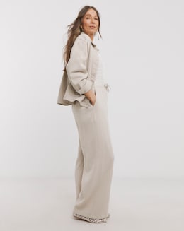 Pure Cotton Textured Pull On Wide Leg Trousers
