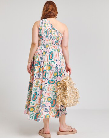 Native Youth One Shoulder Shirred Postcard Midaxi Pocket Dress