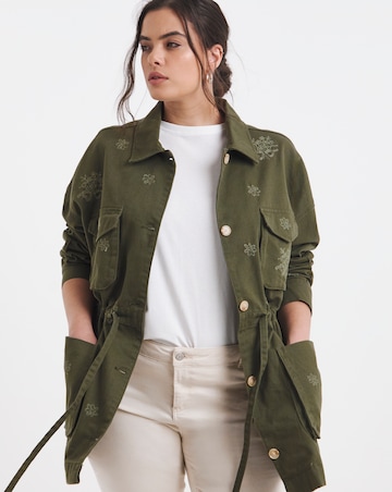 Simply Be Khaki Floral Embroidered Utility Jacket