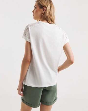 White Broderie Shoulder Insert Short Sleeve Top