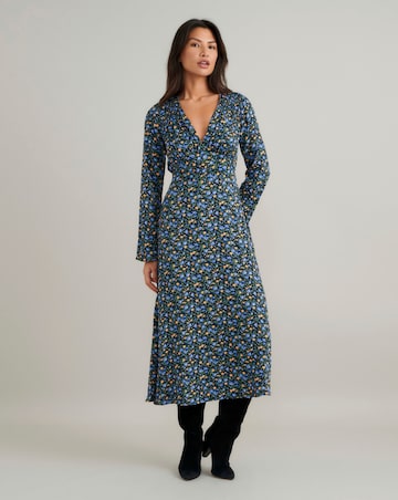 Nobody's Child Lydia Midi Dress Blue and Yellow Ditsy Floral
