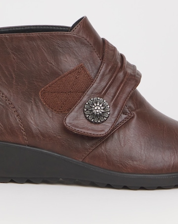 Cushion Walk Touch & Close Ankle Boot with Button Detail Wide E Fit