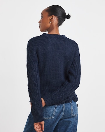 Cobalt Crew Neck Fringe Hem Jumper