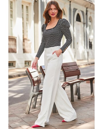 Sosandar Stripe Ruched Shoulder Top