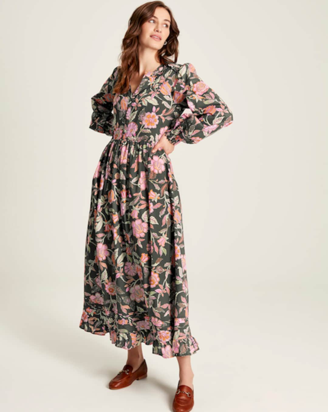 knee length dresses for ladies Joules Jude Womens Print Wrap Dress Navy Floral Ladies 3/4 Length