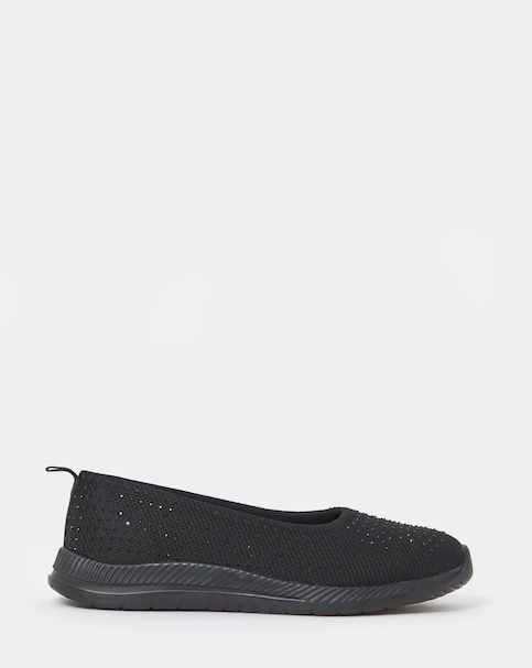 Cushion Walk Black Sparkle Knit Ballet Flats - Extra Wide Fit (EEE)