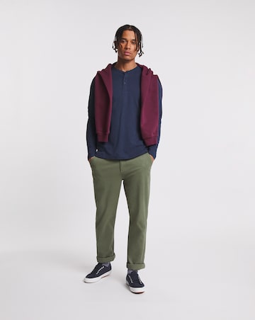 Long Sleeve Grandad T-Shirt Long Length- Navy
