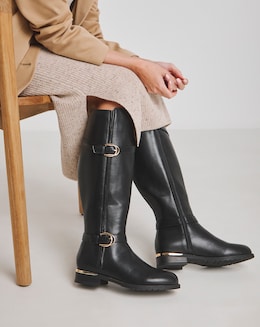 Heavenly Soles Cameron Knee High Buckle Boots - Wide Fit (E) &amp; Super Curvy Calf