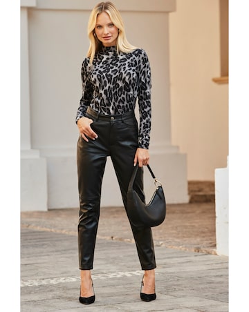 Sosandar High Neck Animal Printed Knit Top
