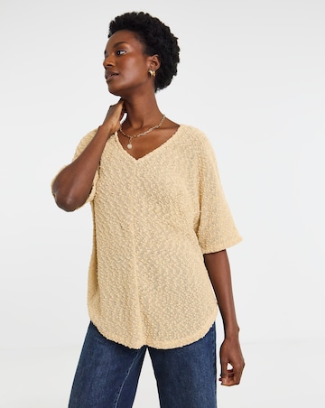Boucle V-Neck Short Sleeve Top