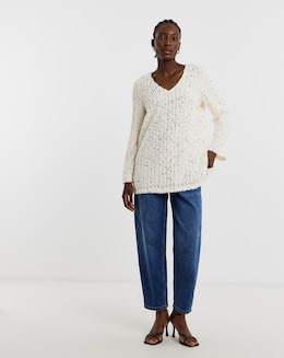 Fluffy Sequin V-Neck Longline Top