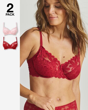 Pretty Secrets (2 Pack) Daisy Lace Full Cup Bras (B-G) Red/Pink