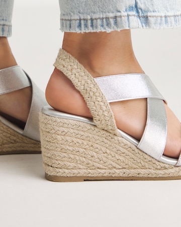 Kelly Elastic Cross Strap Wedge Espadrille Sandals Extra Wide EEE Fit