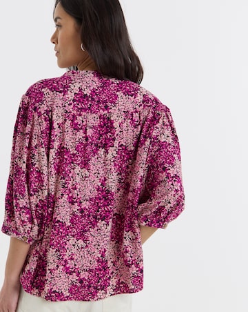 Collarless Oversized Short Sleeve Blouse