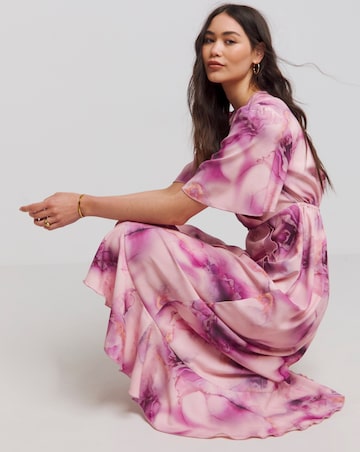 Flounce London Pink Crepe Marble Print Wrap Maxi Dress