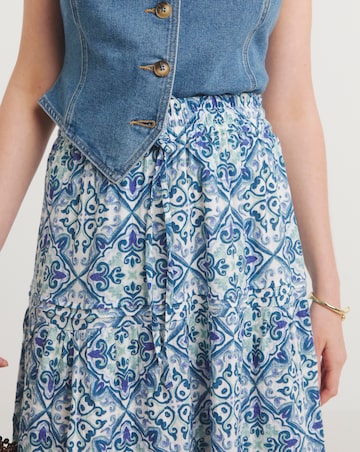 Blue Print Cheesecloth Tiered Midi Skirt