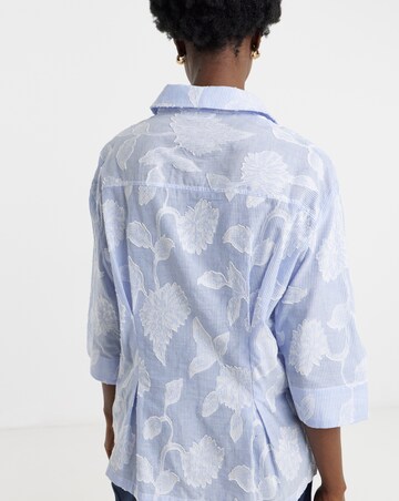 Stripe Applique Floral Waist Seam Shirt