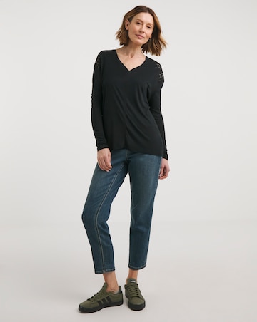 Black V Neck Lace Back Top