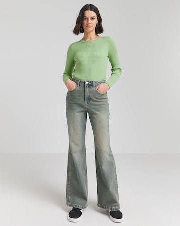 Simply Be Green Long Sleeve Rib Crew Neck Jumper