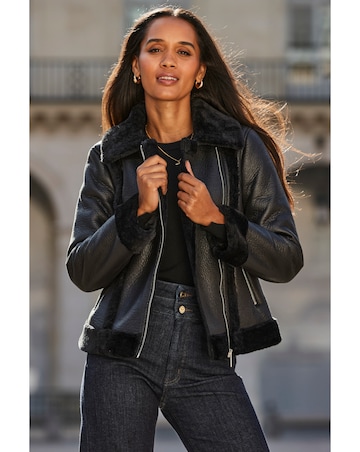 Sosandar Faux Shearling Aviator Jacket