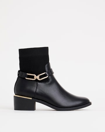 Heavenly Soles Shiloh Block Heel Ankle Boots With Ankle Trim Wide E Fit