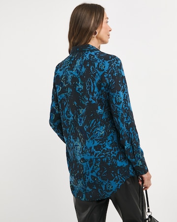 Womens Viscose Dipped Back Long Sleeve Shirt - Blue Abstract