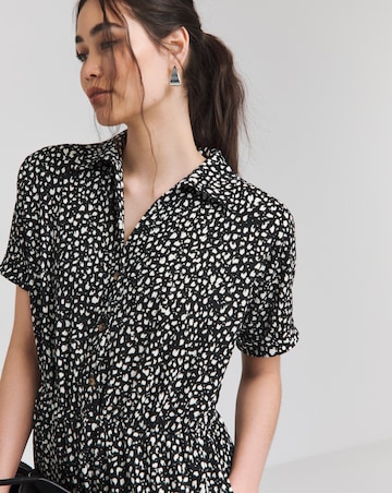 Simply Be Black Printed Waffle Button Up Wide Leg Jumpsuit With Pockets