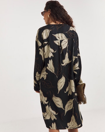 Tie Neck Long Sleeve Tunic Dress