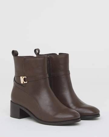 Miriam Low Block Heel Leather Ankle Boots with Trim - Wide Fit (E)