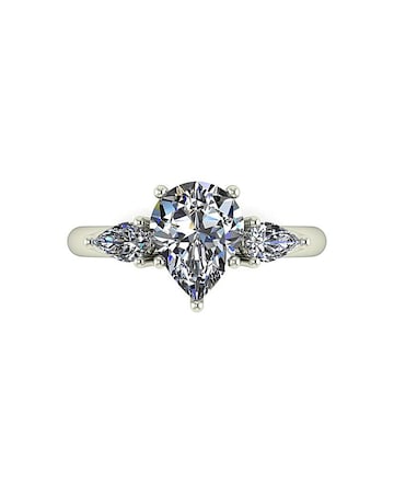 9ct White Gold 2ct Pear Shaped Moissanite Trilogy Ring