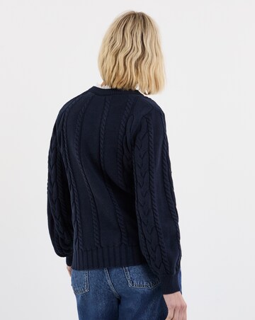 Navy V Neck Frill Knitted Jumper