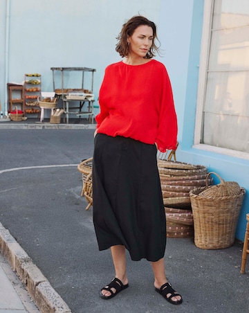 Black Linen Mix Midaxi Skirt