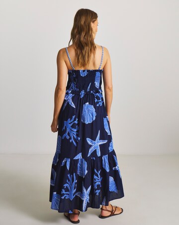 Magisculpt Shell Print Shirred Midi Beach Dress