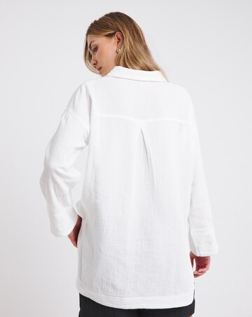 Simply Be White Cheesecloth Double Pocket Long Sleeve Shirt