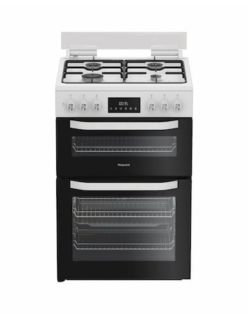 Hotpoint HDD6GDC2W 60cm Dual Fuel Double Cooker with Glass Lid - White