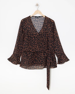 Chiffon Wrap Blouse - Leopard