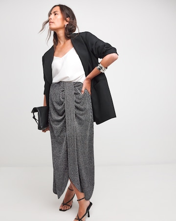 Silver Glitter Striped Jersey Midi Skirt