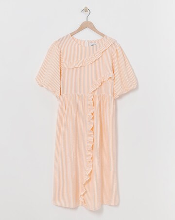 Native Youth Peach Textured Stripe Short Sleeve Midi Dress