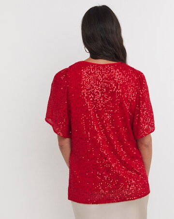 Red Sequin Angel Sleeve Top