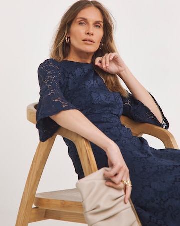 Joanna Hope Fluted Sleeve Stretch Lace Midi Dress