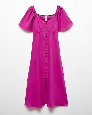 Mango Buttoned Linen Blend Midi Dress